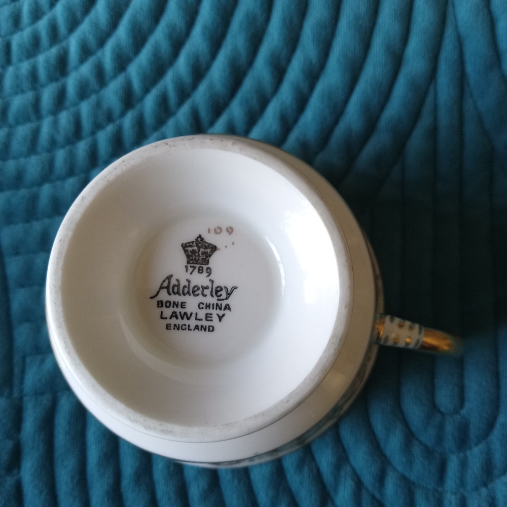 Vintage Royal Adderley 1789 Bone China Lawley Aqua Blue & Gold Cup & Saucer Set - Picture 8 of 12